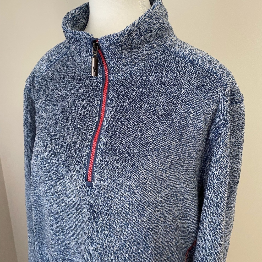 Tommy Bahama Blue 1/4 Zip-Up Fleece Sweater with Red Trim Medium